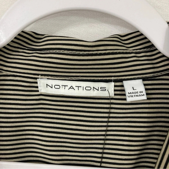 New Notations Black Tan Striped Office Career Long Sleeve Button Down Large - Picture 2 of 12
